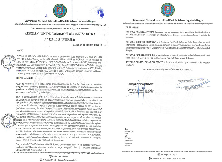 Universidad Nacional Intercultural de Bagua crea sus dos primeras maestrías